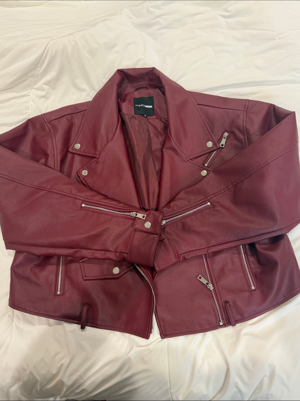 Fashion Nova Wine Faux Leather Moto Jacket